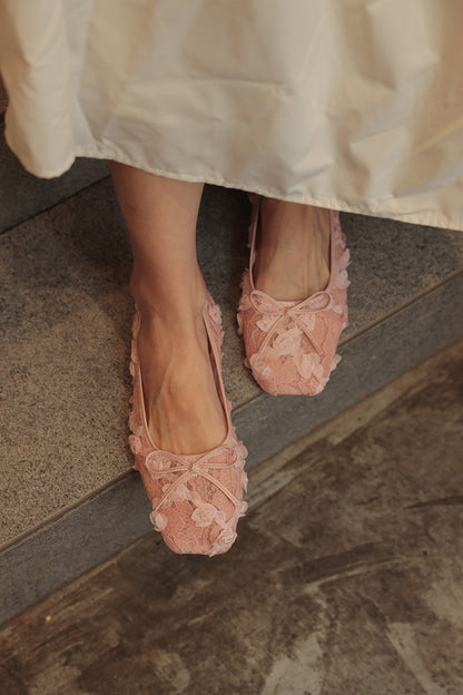 Avalyn Floral Mesh Flats in Pink