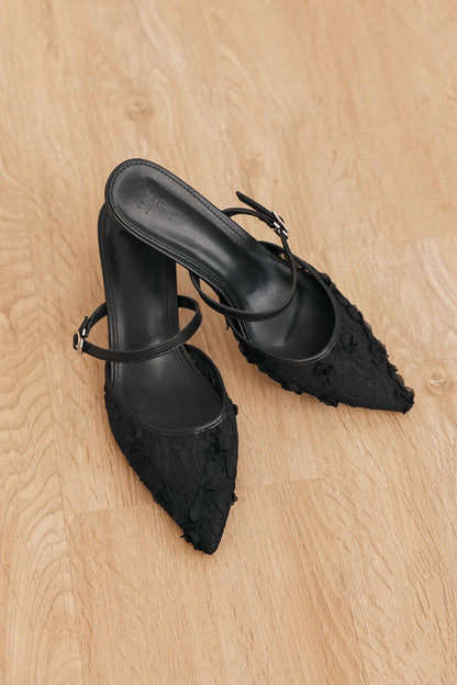 Aveline Embroidered Kitten Heels in Black