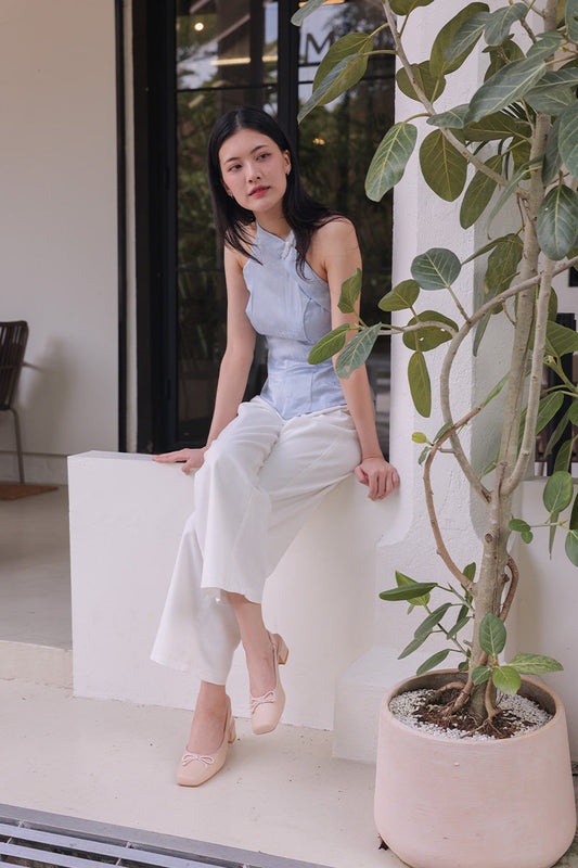 Belle Bow Slingback Flats in Nude Pink