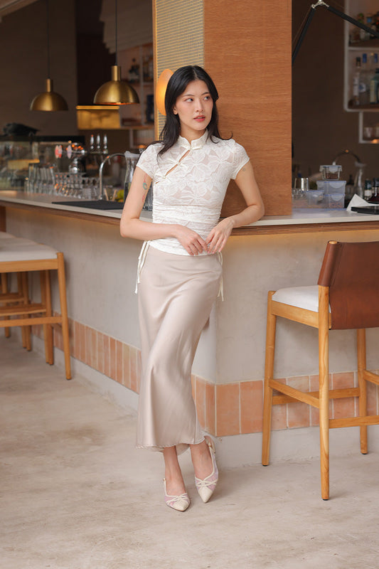 [PRE-ORDER] Calista Mesh Slingback Flats in Cream