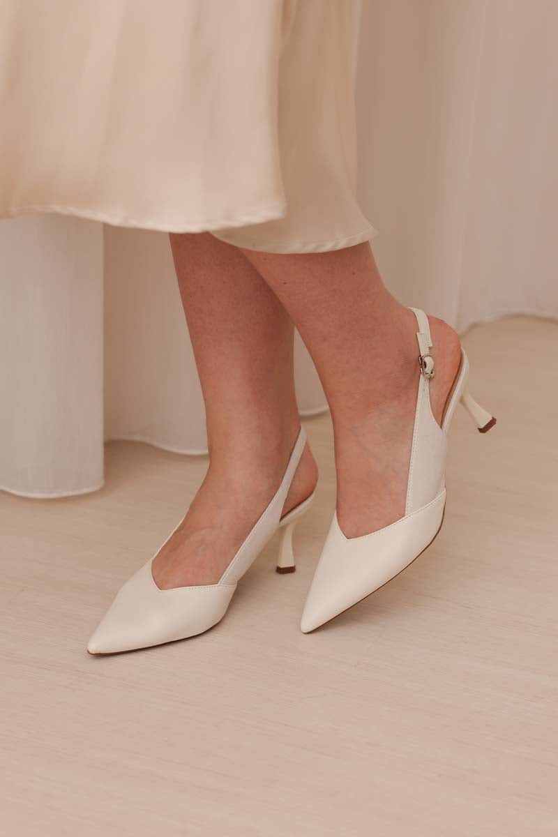 Calora Duo-tone Slingback Heels in Cream