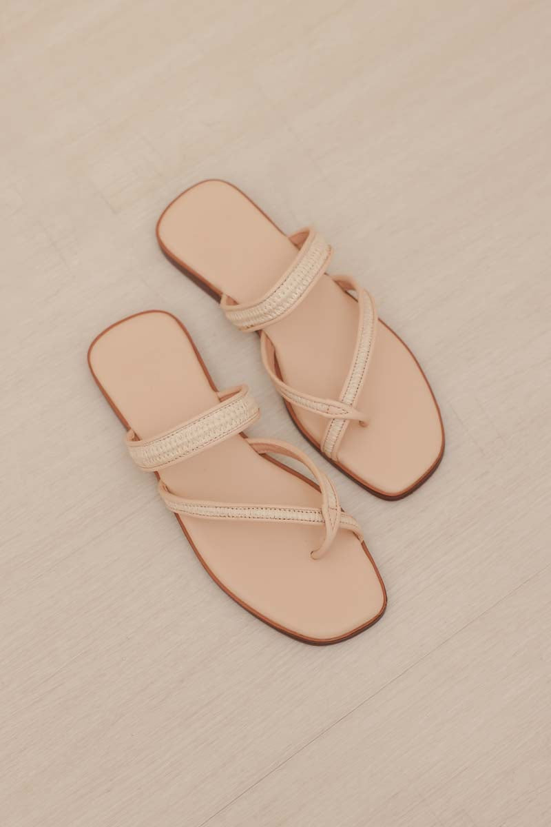 Celina Rattan Sliders in Blush