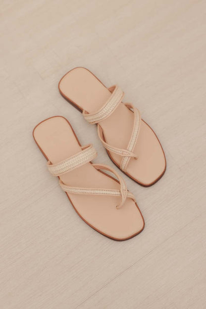 Celina Rattan Sliders in Blush