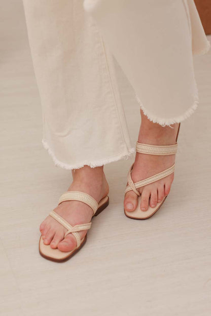 Celina Rattan Sliders in Blush