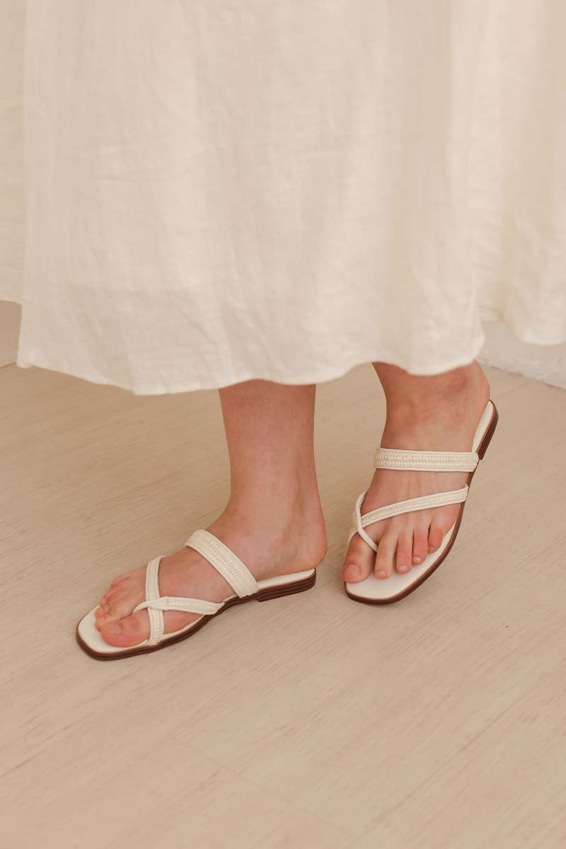 Celina Rattan Sliders in Oat