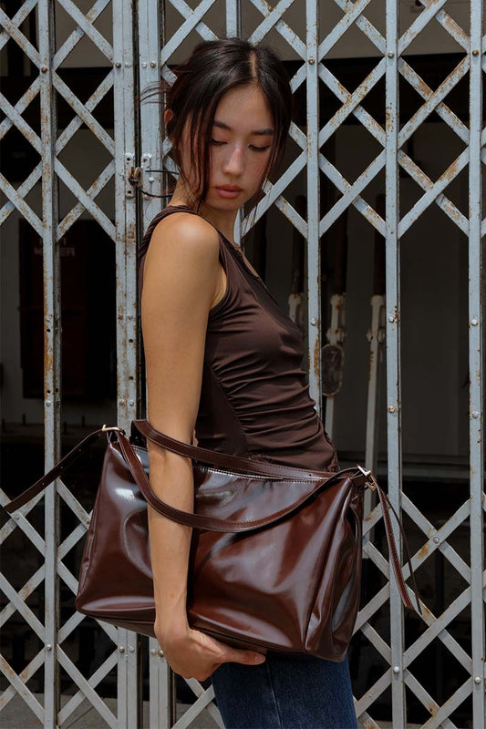 Chicago Double Handle Tote Bag in Espresso Brown