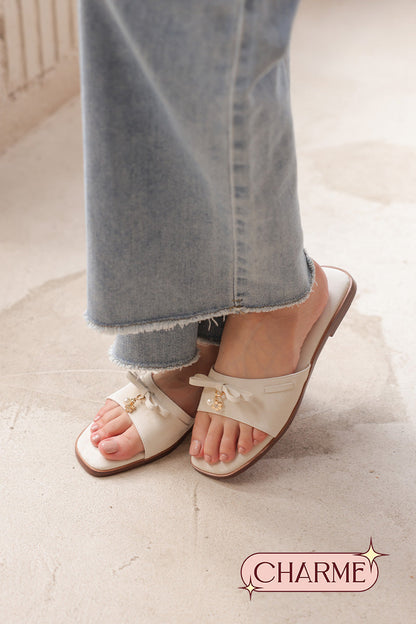 Claire Charmé Cloud Sliders in Cream Waterproof Satin