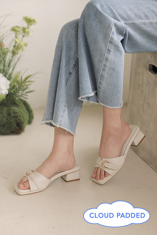 Delora Buckle Cloud Heels in Waterproof Linen