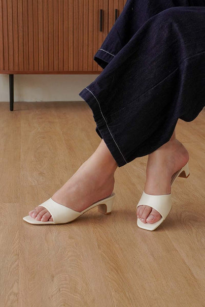 Doii Slip-on Heels in Ivory Waterproof Satin