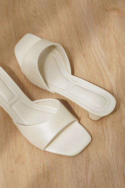 Doii Slip-on Heels in Ivory Waterproof Satin