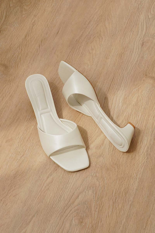 Doii Slip-on Heels in Ivory Waterproof Satin