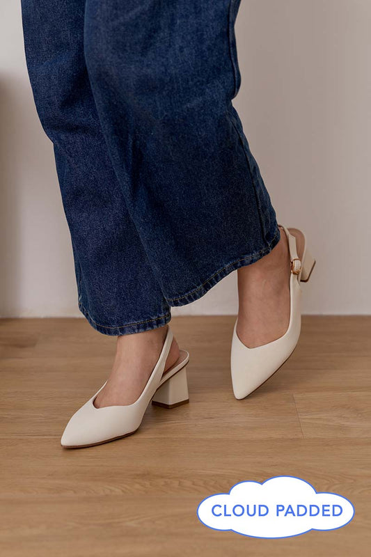 Fina Slingback Cloud Block Heels in Cream