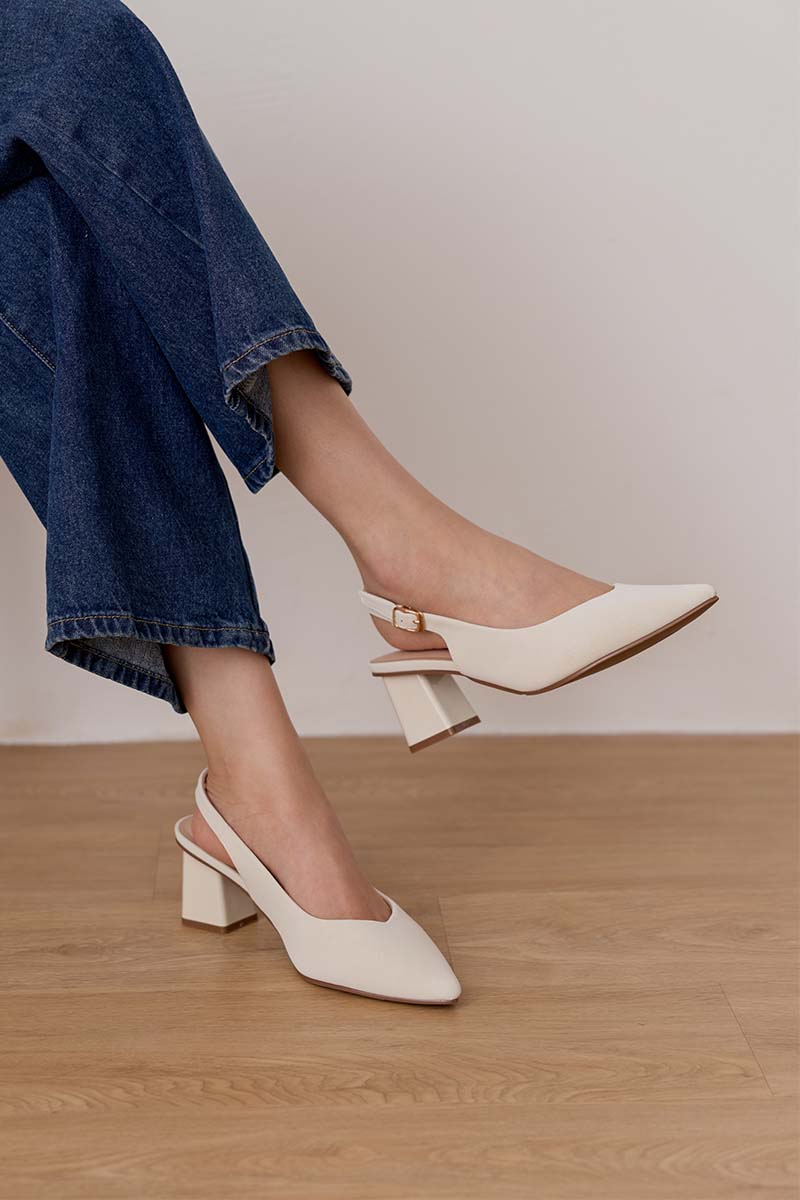 Fina Slingback Cloud Block Heels in Cream