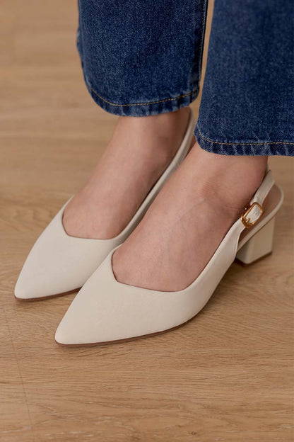 Fina Slingback Cloud Block Heels in Cream