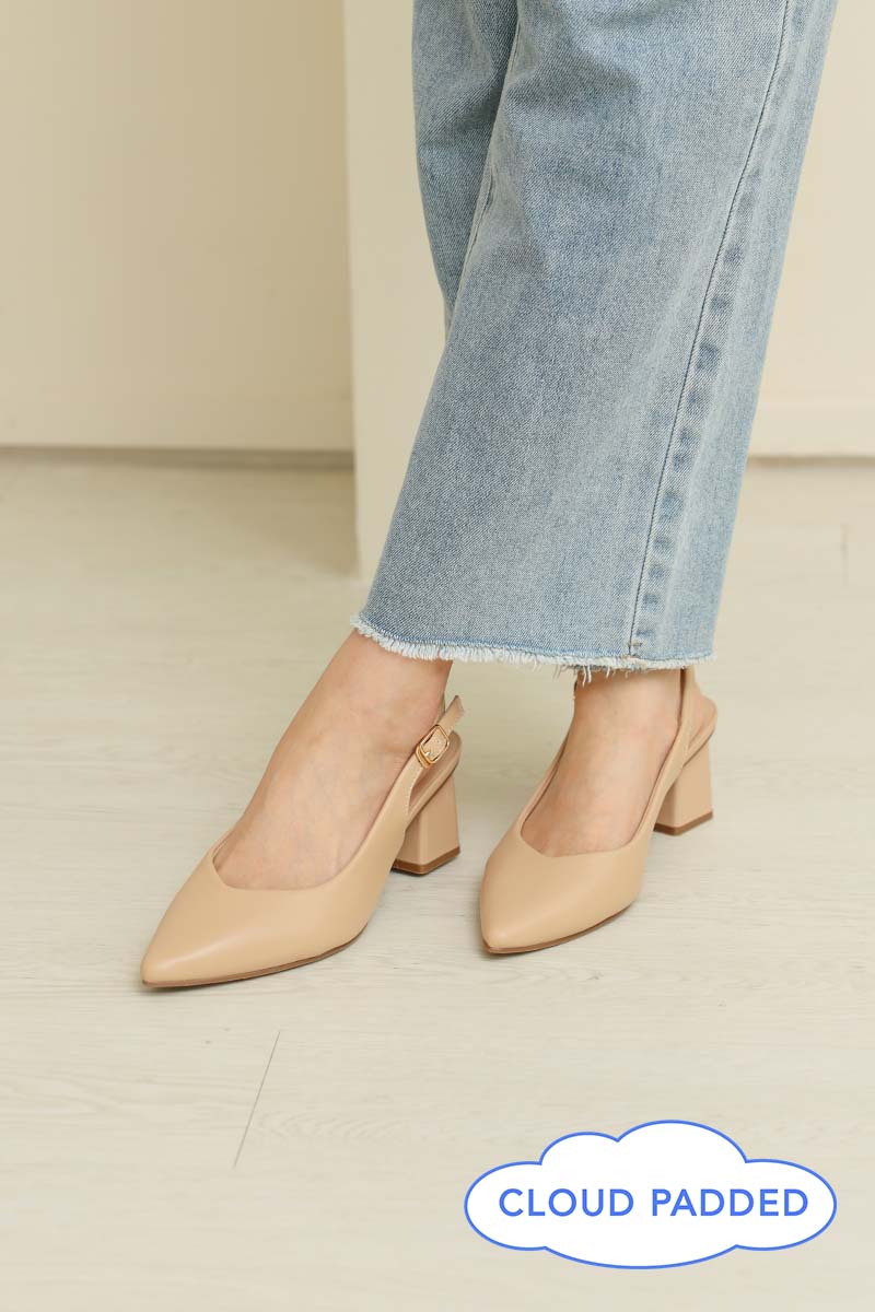 Fina Slingback Cloud Block Heels in Nude