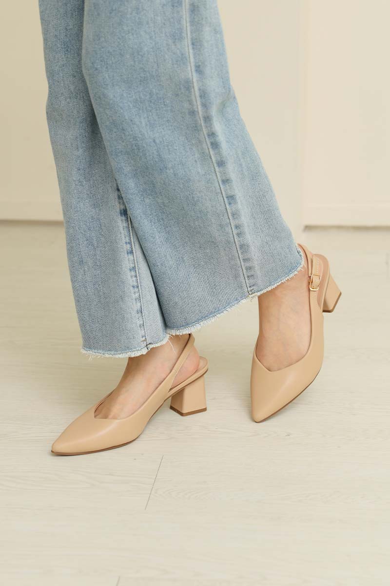 Fina Slingback Cloud Block Heels in Nude