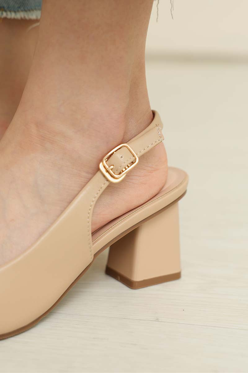 Fina Slingback Cloud Block Heels in Nude