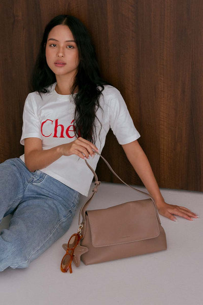 Georgia Shoulder Flap Bag in Taupe
