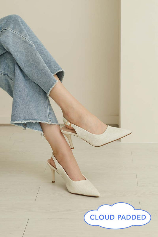 Ingrid Slingback Cloud Heels in Waterproof Linen