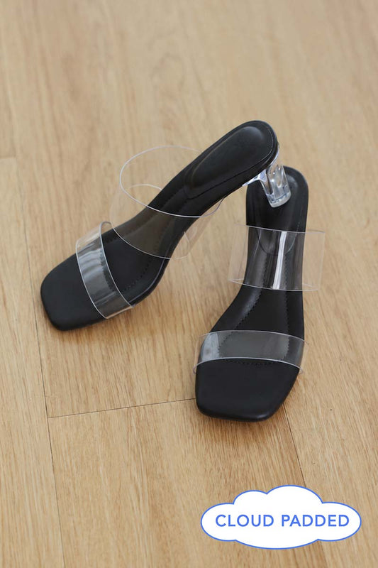 Isolde Cloud Vinyl Strap Heels in Black
