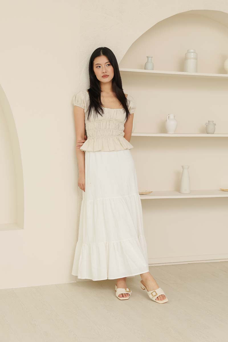 Ivelle Knit Buckle Block Heels in Cream
