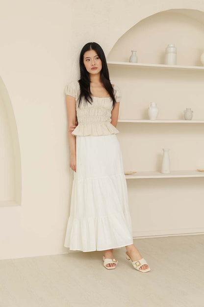 Ivelle Knit Buckle Block Heels in Cream
