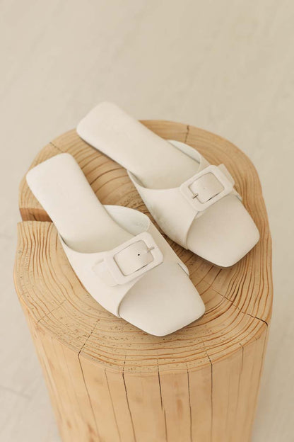 Kira Buckle Sliders in Cream Waterproof Satin