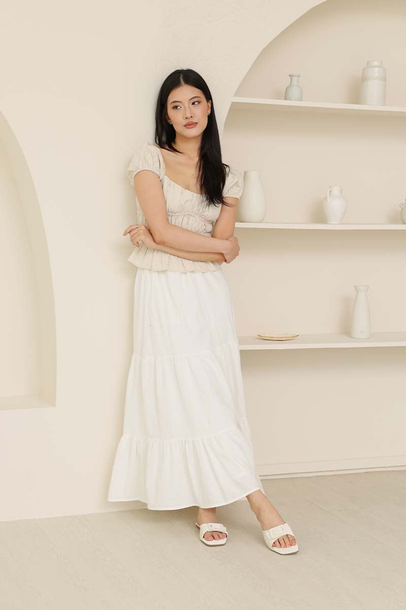 Kira Buckle Sliders in Cream Waterproof Satin