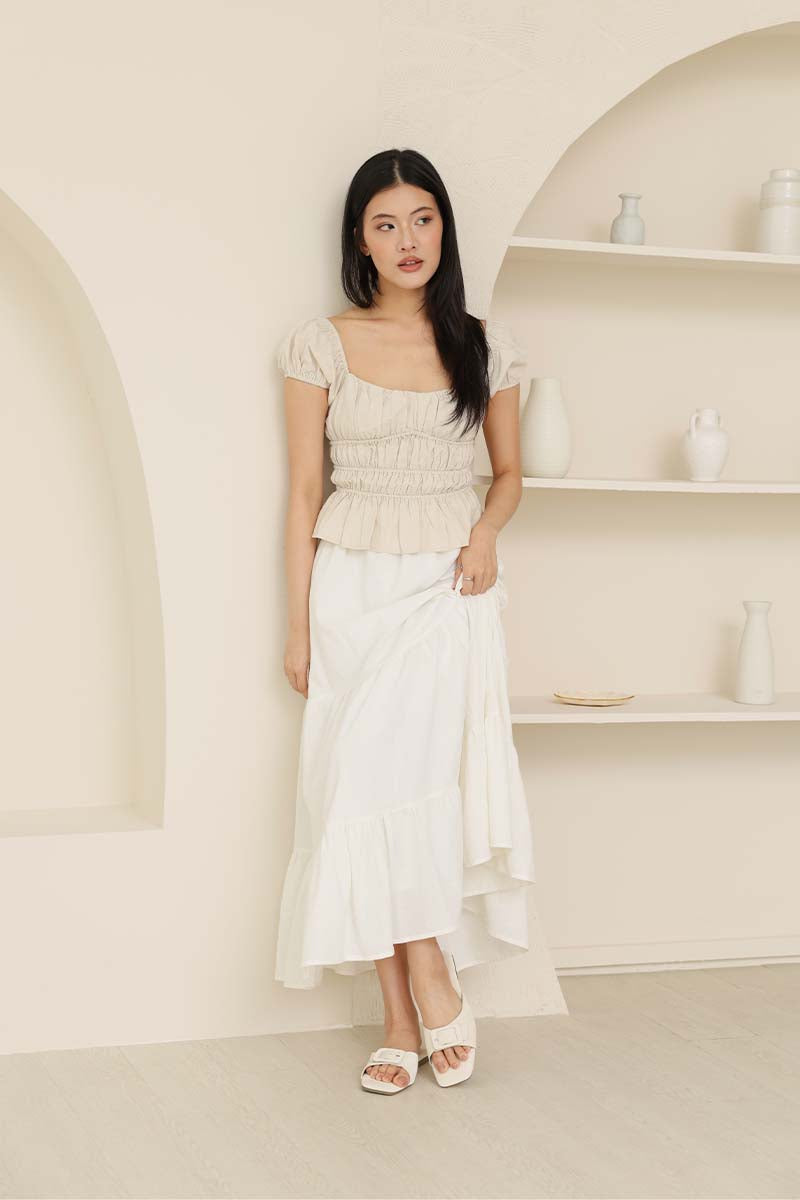 Kira Buckle Sliders in Cream Waterproof Satin
