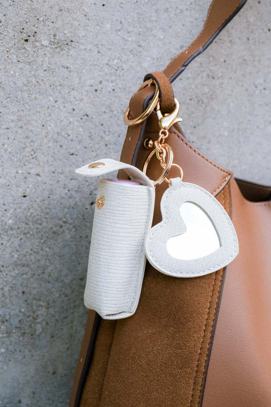 Lipstick Case with Mirror Keychain in Cream