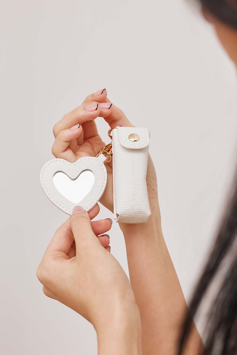 Lipstick Case with Mirror Keychain in Cream