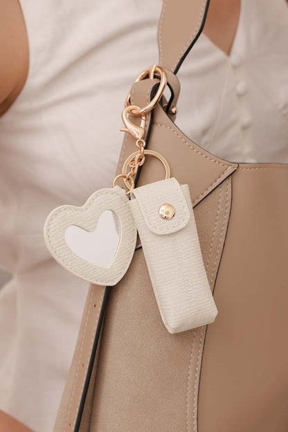 Lipstick Case with Mirror Keychain in Cream