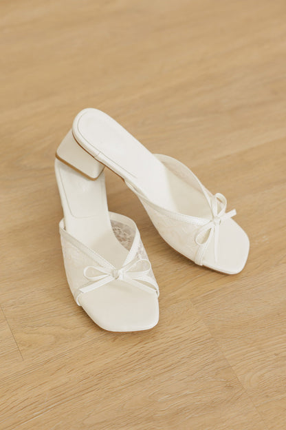 Livia Lace Block Heels in Cream