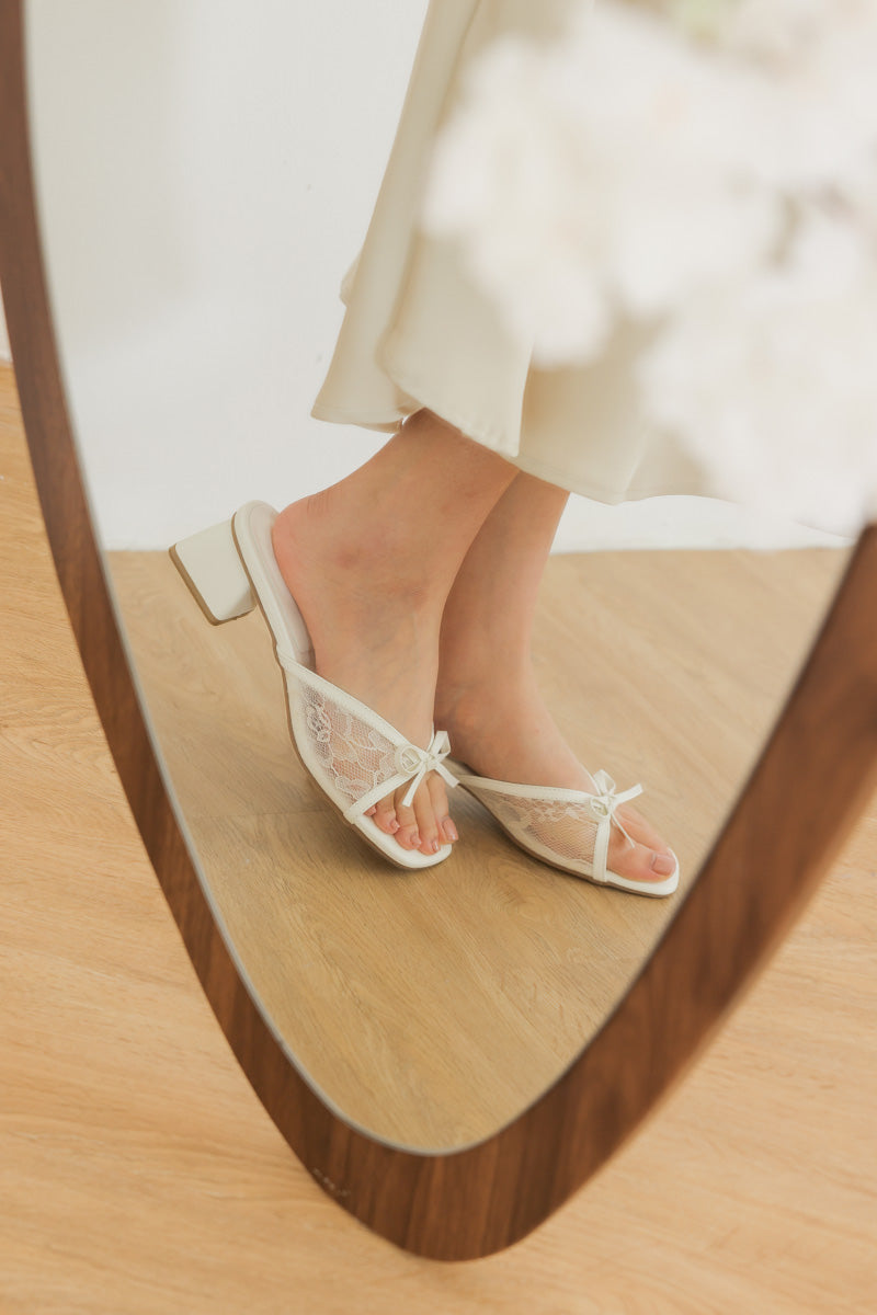 Livia Lace Block Heels in Cream