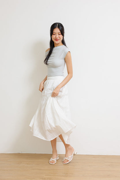 Livia Lace Block Heels in Cream Patent