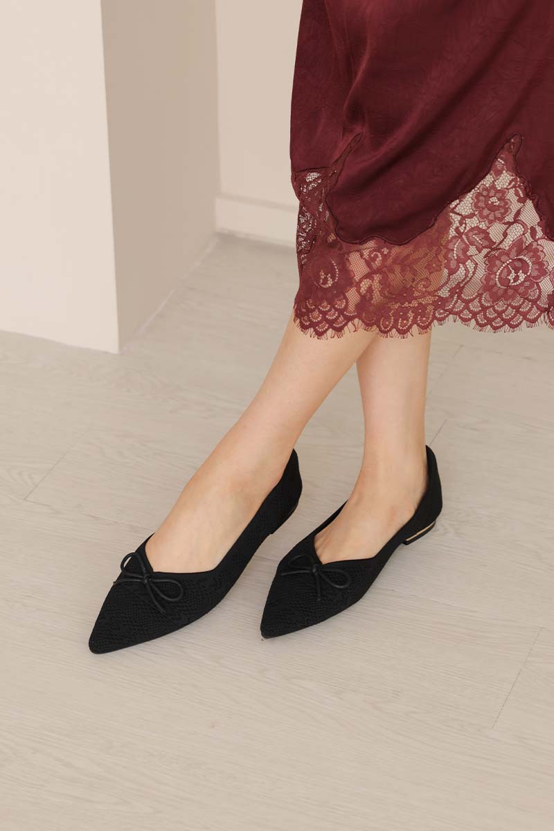 Lumina Bow Knit Flats in Black