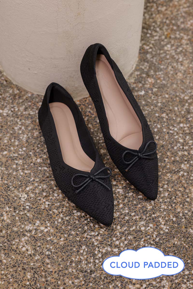 Lumina Bow Knit Flats in Black