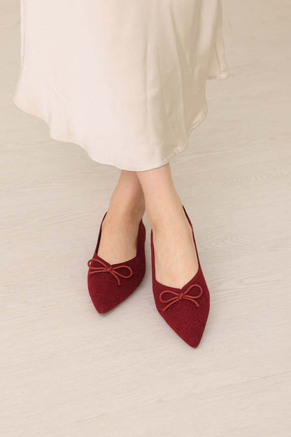 Lumina Bow Knit Flats in Maroon