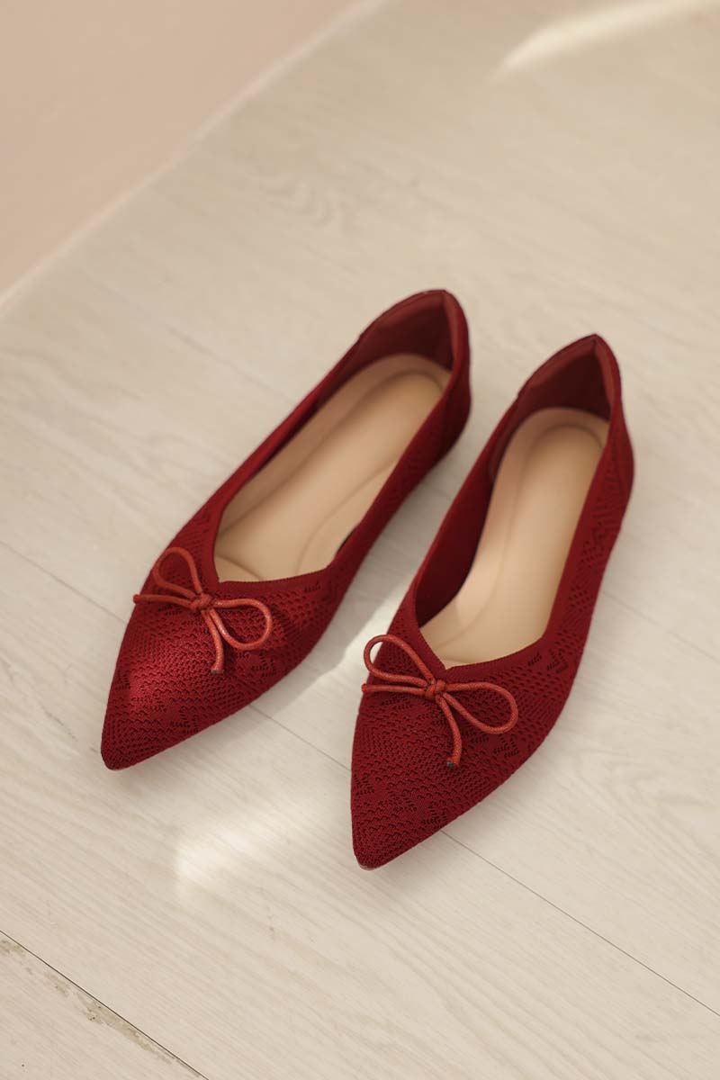 Lumina Bow Knit Flats in Maroon