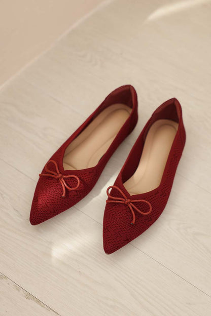 Lumina Bow Knit Flats in Maroon