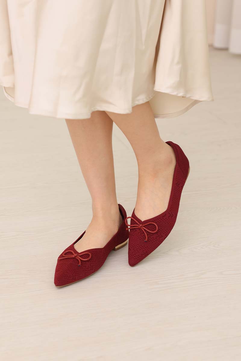 Lumina Bow Knit Flats in Maroon