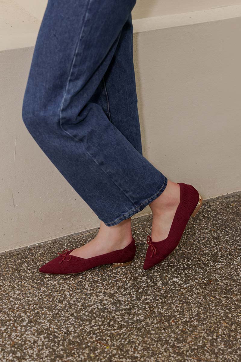 Lumina Bow Knit Flats in Maroon
