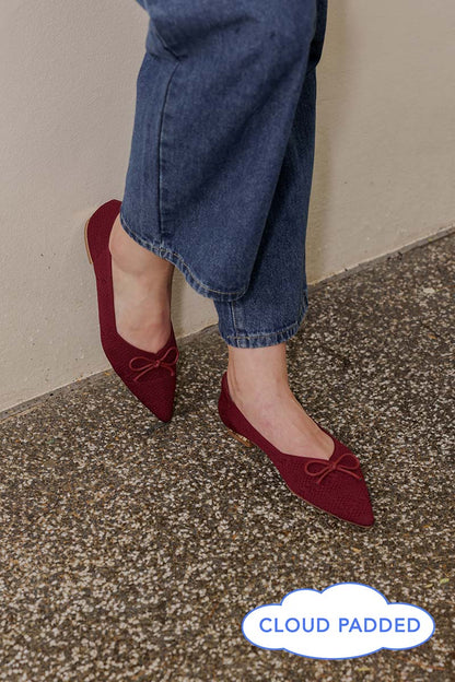 Lumina Bow Knit Flats in Maroon