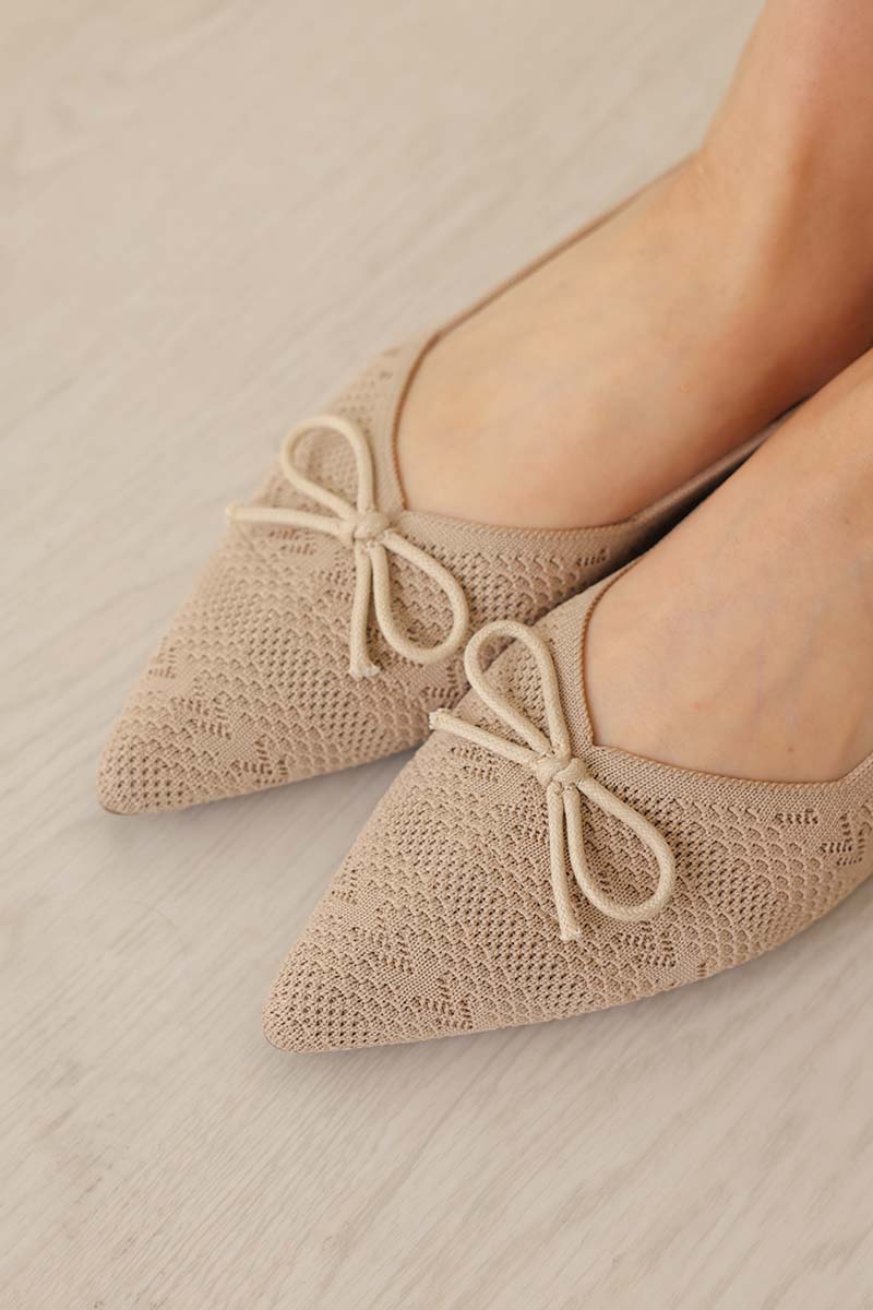 Lumina Bow Knit Flats in Nude
