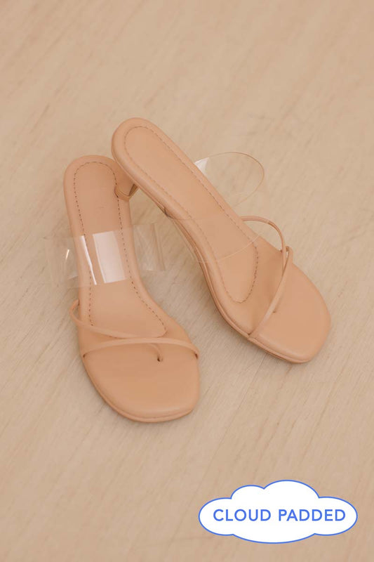 Nerin Vinyl Cloud Strappy Kitten Heels in Nude