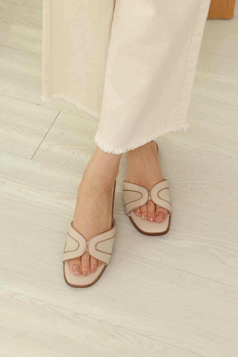 Nivelle Contrast Cloud Sliders in Taupe/Rose Gold