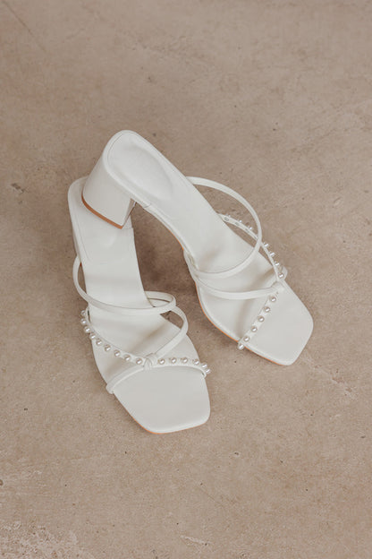 Ovina Pearl Strappy Block Heels in Cream