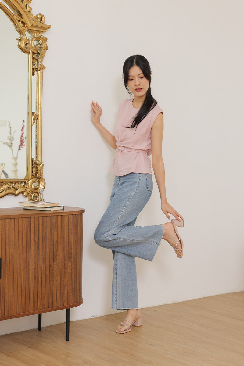 Ovina Pearl Strappy Block Heel in Blush