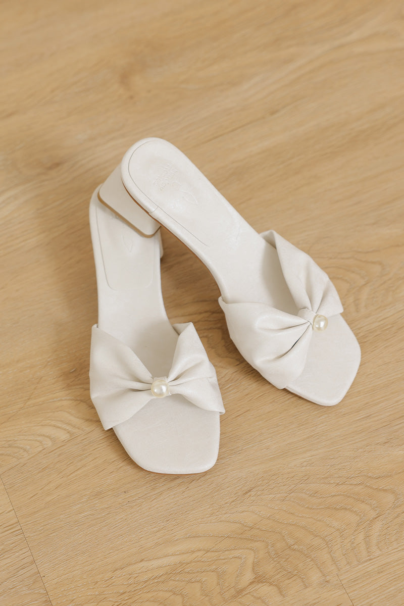 Pearla Block Heels in Cream Waterproof Satin