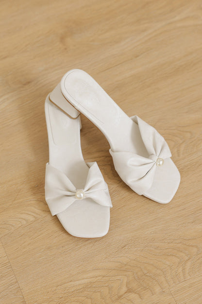 Pearla Block Heels in Cream Waterproof Satin